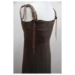 New Antik Batik Braune Seide 2-schichtiges Langes Kleid. S -Deutschland Fem Leucht Verkaufs-Shop 140193 3