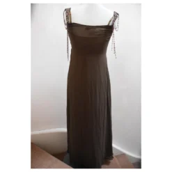 New Antik Batik Braune Seide 2-schichtiges Langes Kleid. S -Deutschland Fem Leucht Verkaufs-Shop 140193 4