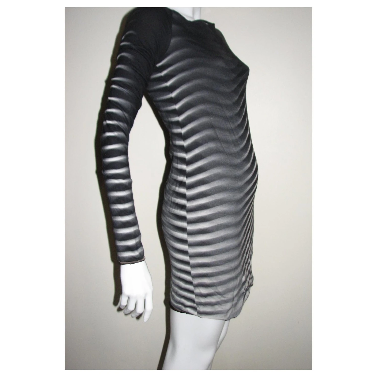 Autre Marque Original Vintage Halston Kleid Weiß Grau Anthrazitgrau 5 Autre Marque Original Vintage Halston Kleid Weiß Grau Anthrazitgrau – Bild 5