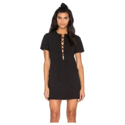 Autre Marque Kendall + Kylie Safari Front Lace-Up Dress Mini-Länge Kleid Mit Kurzen Ärmeln Gr. XS Schwarz -Deutschland Fem Leucht Verkaufs-Shop 403869 6