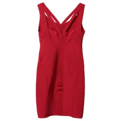 Herve Leger Bandage-Kleid Mit Gefütterten Trägern In Roter Kunstseide -Deutschland Fem Leucht Verkaufs-Shop 458769 4