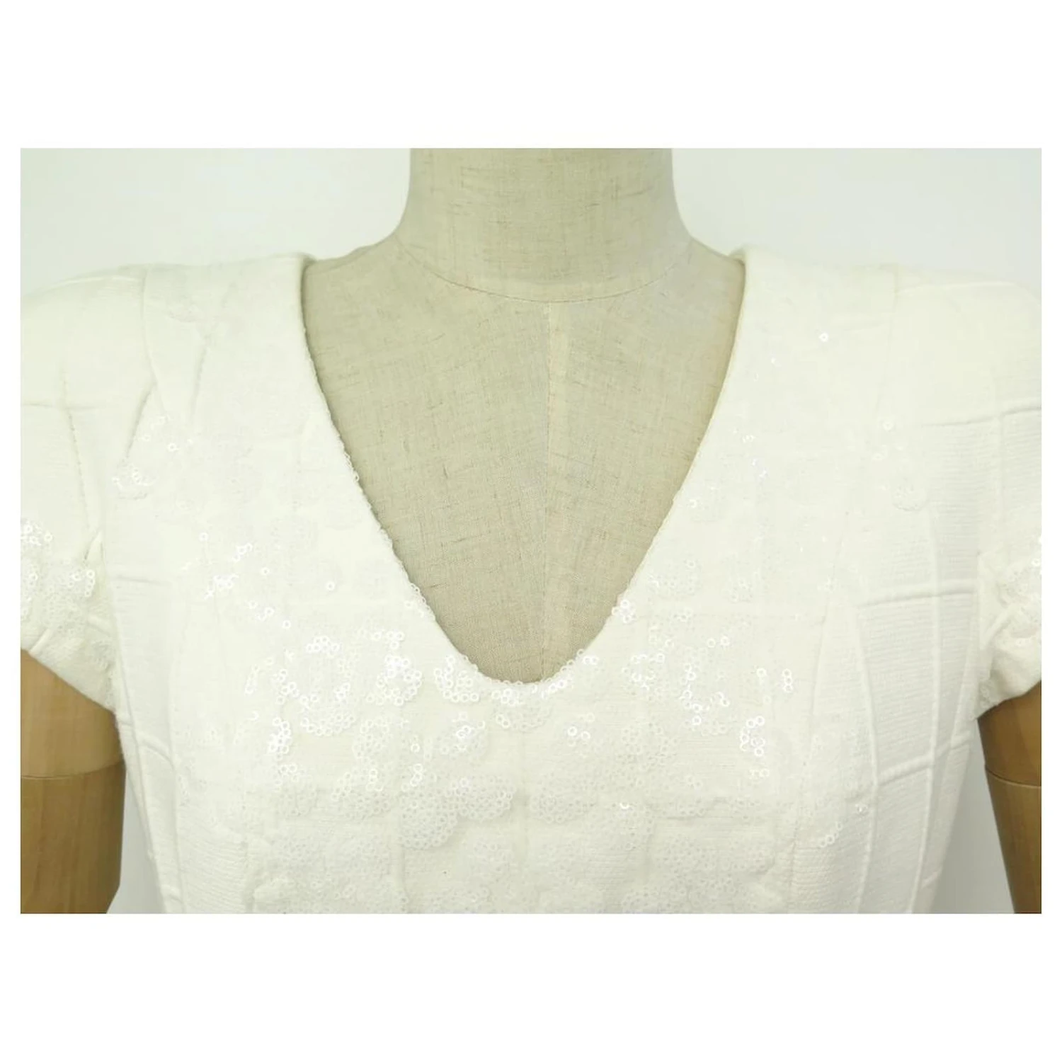 CHANEL KLEID STRASS BLUMEN P51105 Größe L 42 KLEID AUS ECRU-BAUMWOLLE Roh 2 CHANEL KLEID STRASS BLUMEN P51105 Größe L 42 KLEID AUS ECRU-BAUMWOLLE Roh – Bild 2