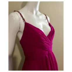 Kleid Aus Seidenchiffon Von Marchesa Notte Mit Juwelenbesetzten Trägern Pink Fuschia -Deutschland Fem Leucht Verkaufs-Shop 561378 3