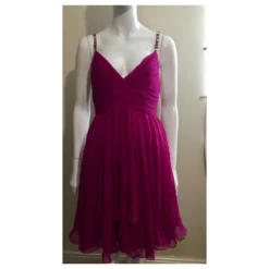 Kleid Aus Seidenchiffon Von Marchesa Notte Mit Juwelenbesetzten Trägern Pink Fuschia -Deutschland Fem Leucht Verkaufs-Shop 561378 4