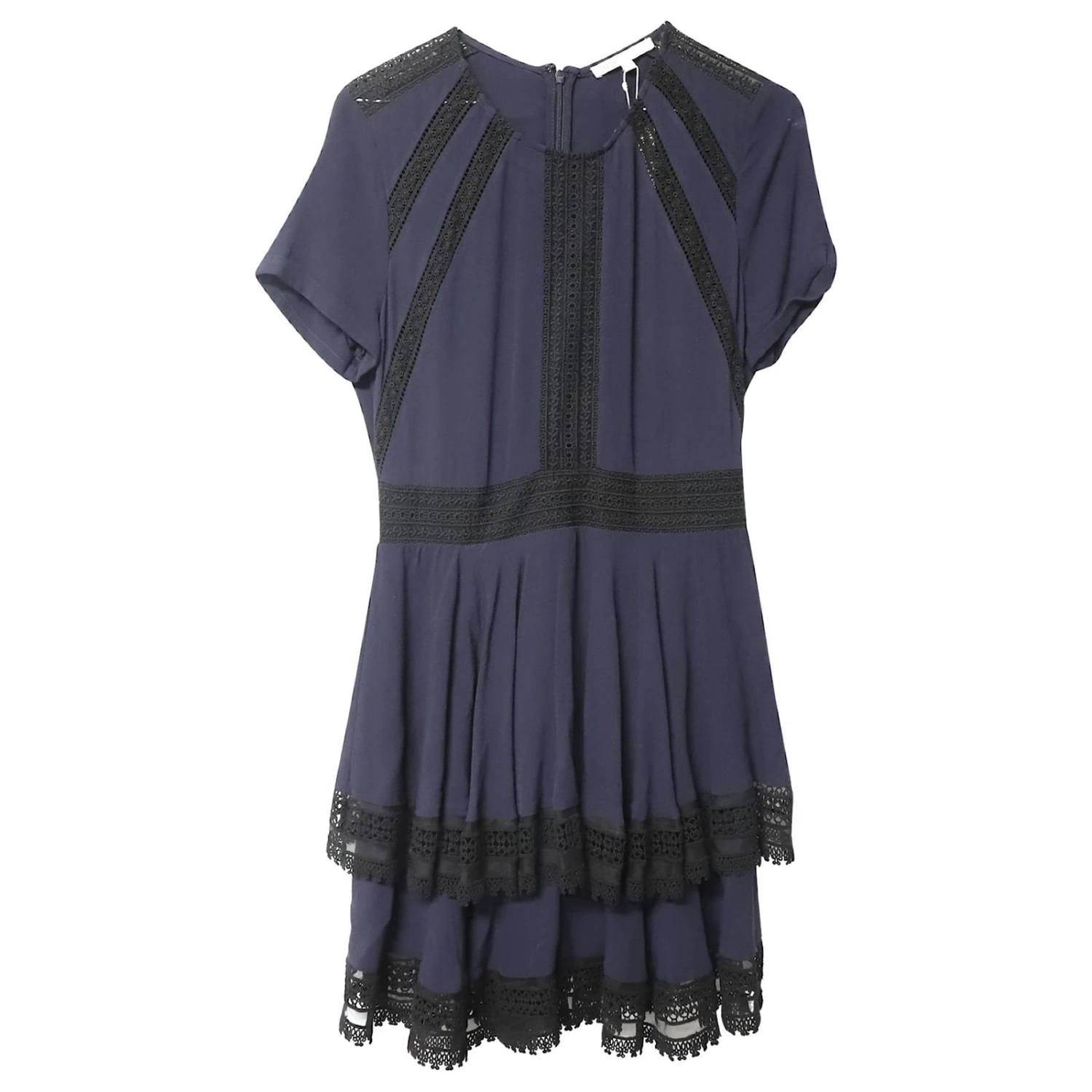 Maje Gestuftes Kleid Mit Spitze Und Volants Aus Marineblauer Viskose 4 Maje Gestuftes Kleid Mit Spitze Und Volants Aus Marineblauer Viskose – Bild 4