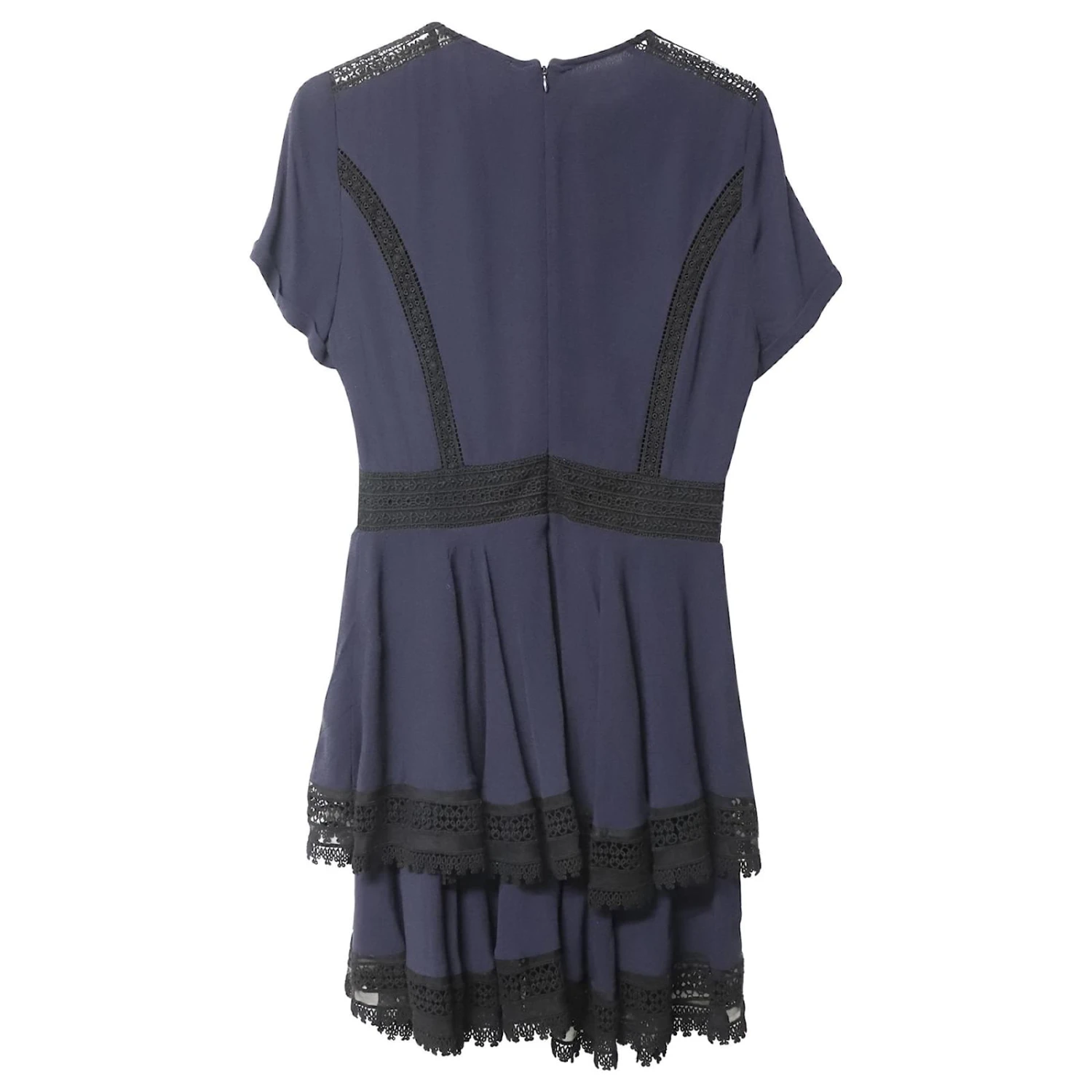 Maje Gestuftes Kleid Mit Spitze Und Volants Aus Marineblauer Viskose 5 Maje Gestuftes Kleid Mit Spitze Und Volants Aus Marineblauer Viskose – Bild 5