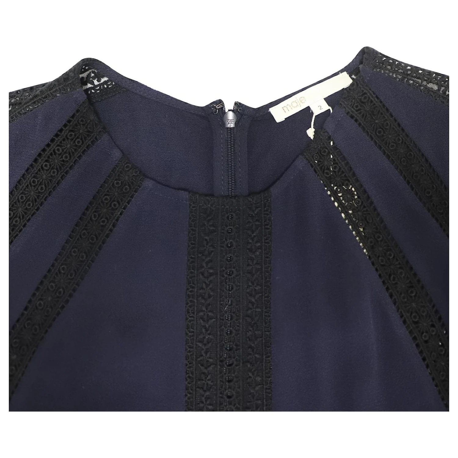 Maje Gestuftes Kleid Mit Spitze Und Volants Aus Marineblauer Viskose 6 Maje Gestuftes Kleid Mit Spitze Und Volants Aus Marineblauer Viskose – Bild 6