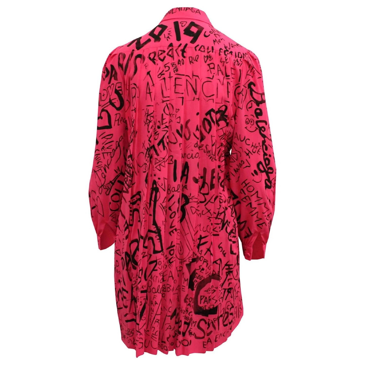 Langärmliges Babydoll-Kleid Mit Graffiti-Print Von Balenciaga Aus Rosafarbenem Polyester 3 Langärmliges Babydoll-Kleid Mit Graffiti-Print Von Balenciaga Aus Rosafarbenem Polyester – Bild 3
