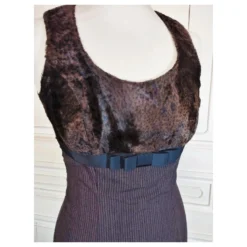 KENZO KLEID COUTURE COCKTAIL ABEND SCHOKOLADE BAYADERE BOW T 34/36 Dunkelbraun -Deutschland Fem Leucht Verkaufs-Shop 785708 5