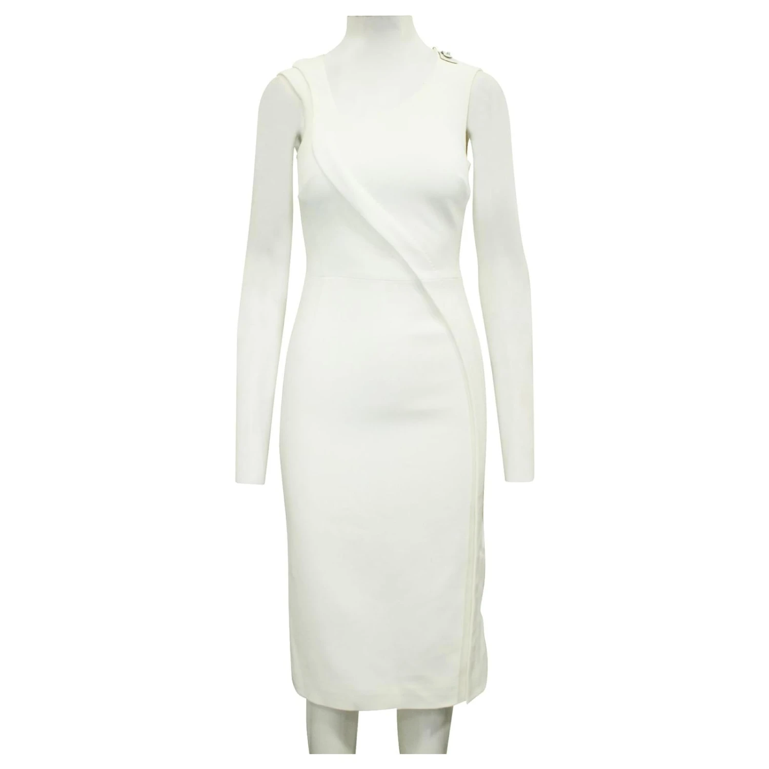 Autre Marque Elfenbeinfarbenes Kleid Mit Lederverzierungen Weiß Roh 2 Autre Marque Elfenbeinfarbenes Kleid Mit Lederverzierungen Weiß Roh – Bild 2