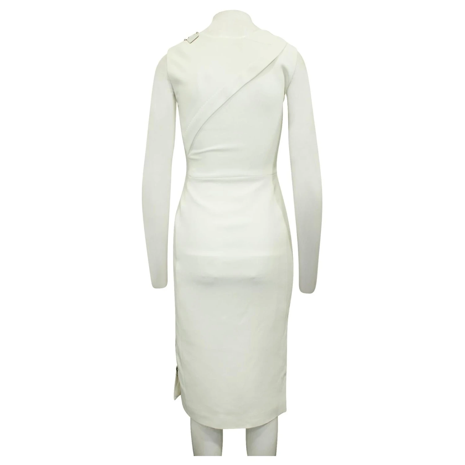 Autre Marque Elfenbeinfarbenes Kleid Mit Lederverzierungen Weiß Roh 3 Autre Marque Elfenbeinfarbenes Kleid Mit Lederverzierungen Weiß Roh – Bild 3