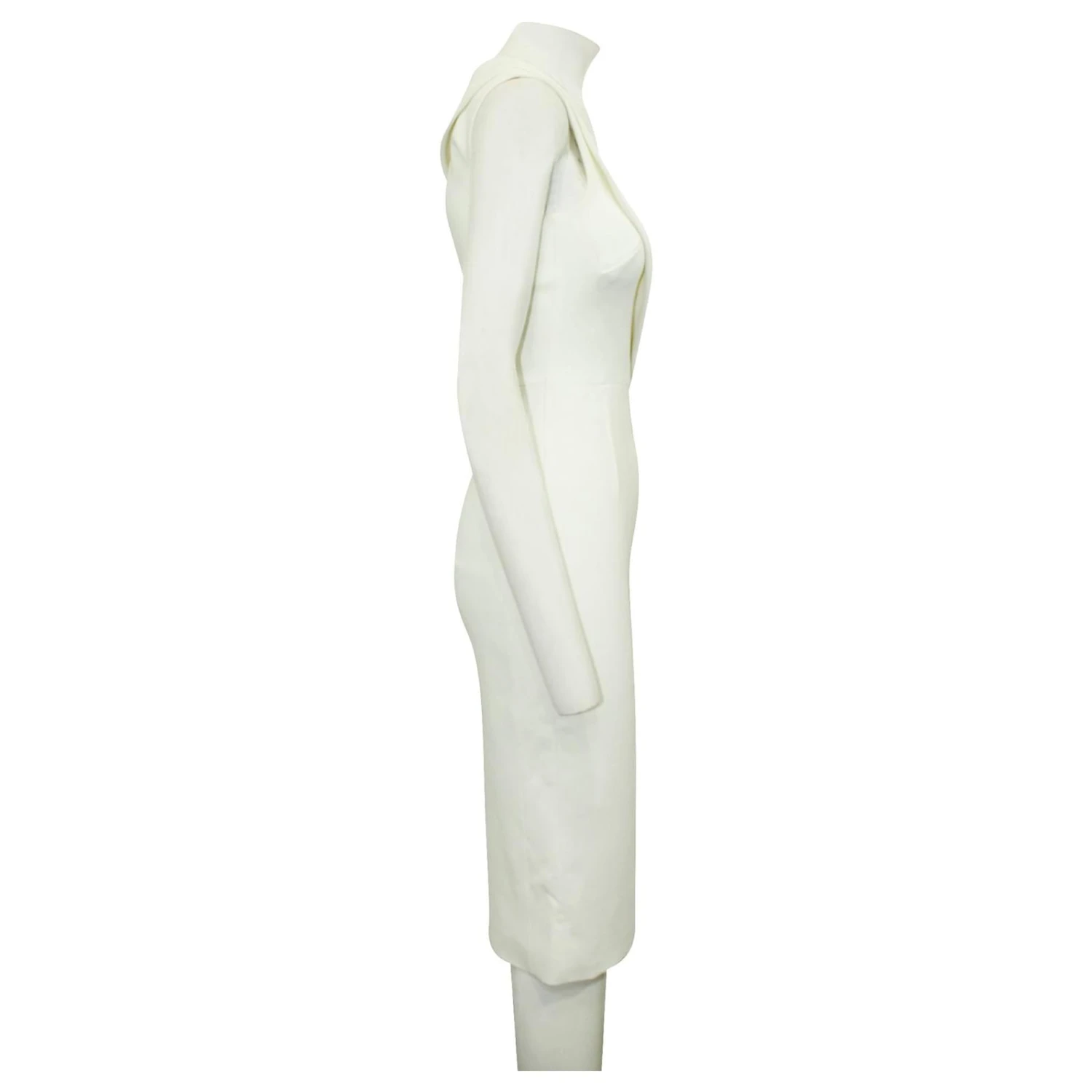 Autre Marque Elfenbeinfarbenes Kleid Mit Lederverzierungen Weiß Roh 4 Autre Marque Elfenbeinfarbenes Kleid Mit Lederverzierungen Weiß Roh – Bild 4