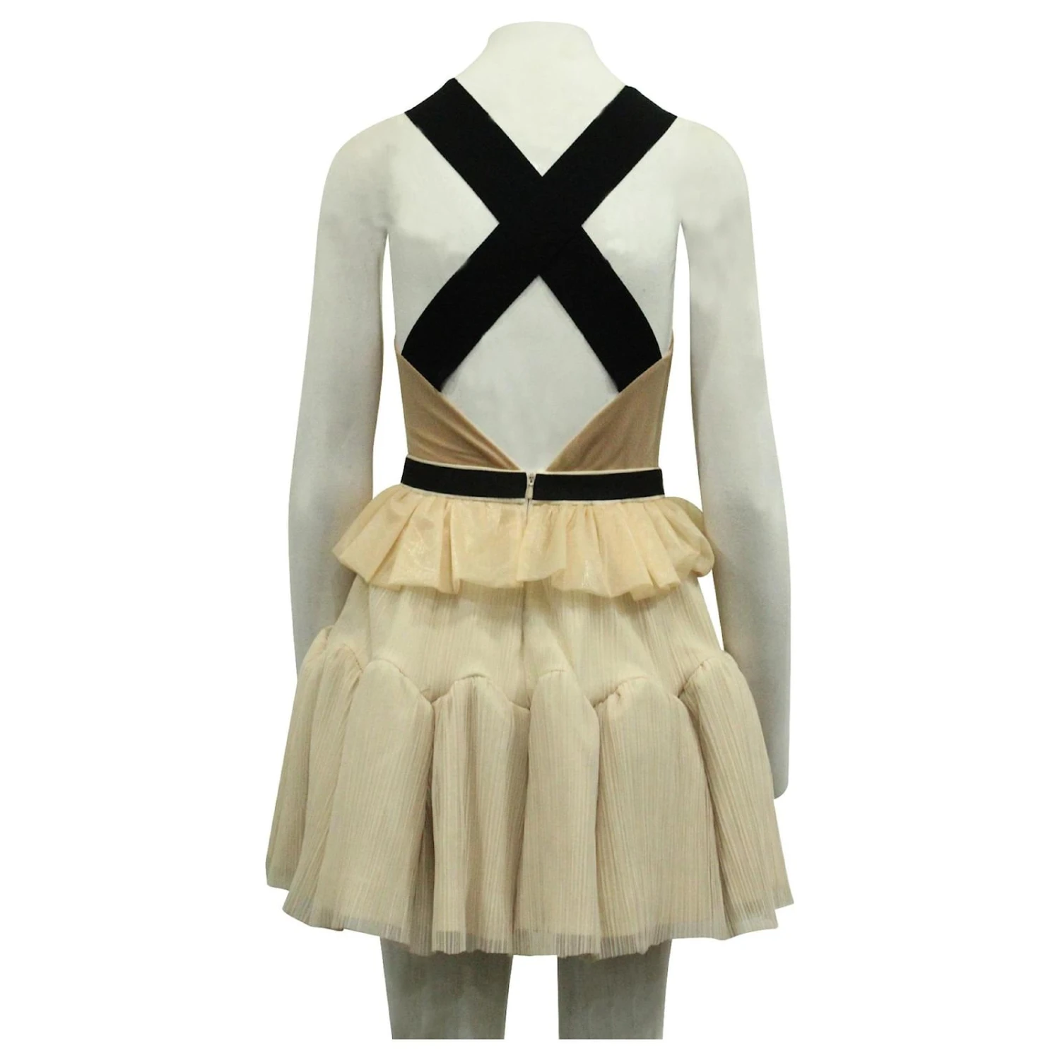 Autre Marque Cremefarbenes, Gestuftes Kleid Mit Neon-Spitze Fleisch 3 Autre Marque Cremefarbenes, Gestuftes Kleid Mit Neon-Spitze Fleisch – Bild 3