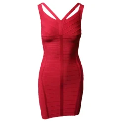 Herve Leger Bandage-Kleid Mit Gefütterten Trägern In Roter Kunstseide
