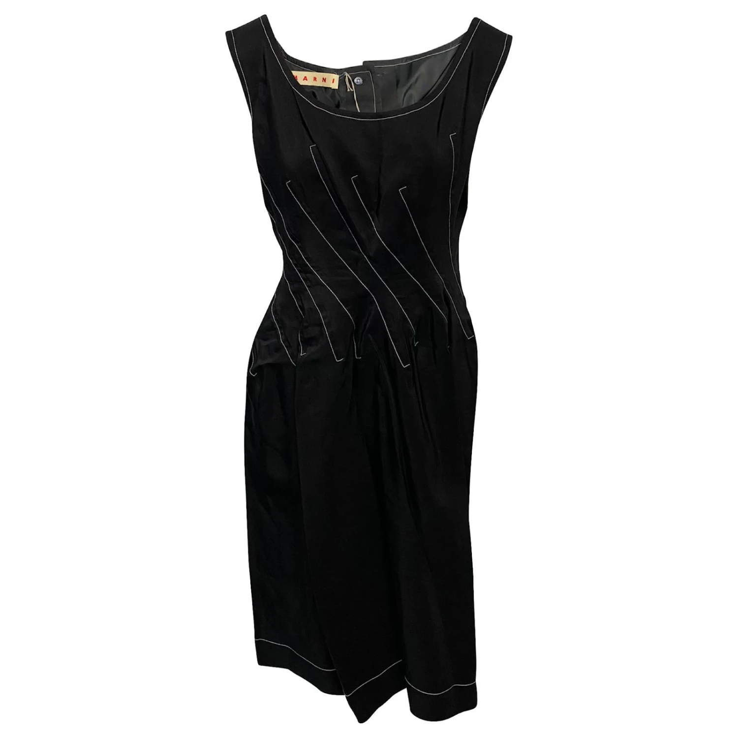 Marni Kleid Mit Kontrastnähten In Schwarz Ramie 1 Marni Kleid Mit Kontrastnähten In Schwarz Ramie