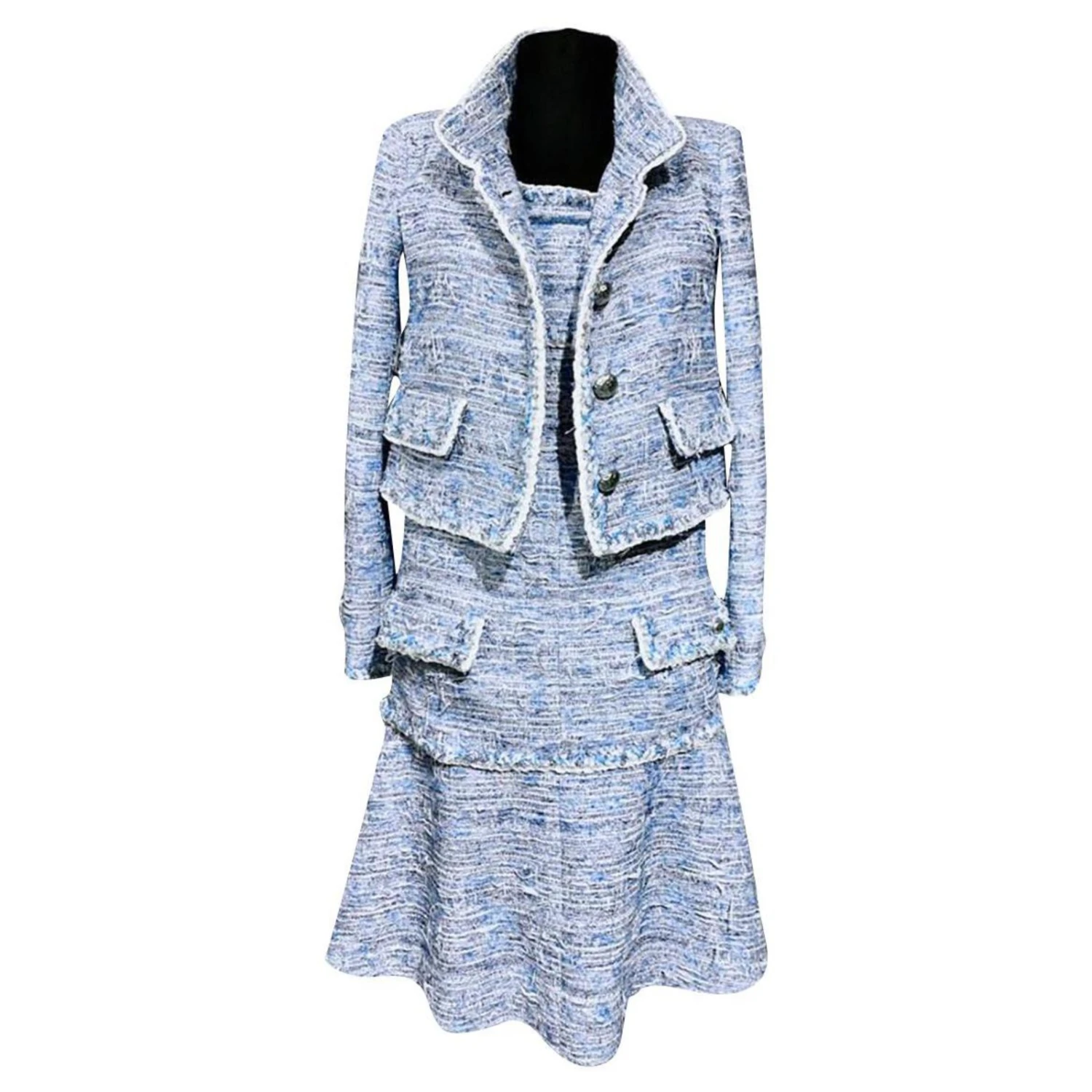 Chanel 12K $ Tweedjacke + Kleid Blau