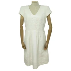 CHANEL KLEID STRASS BLUMEN P51105 Größe L 42 KLEID AUS ECRU-BAUMWOLLE Roh