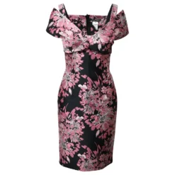 Dolce & Gabbana Schulterfreies Kleid Aus Lurex Mit Blumenmuster Aus Schwarzem Polyester