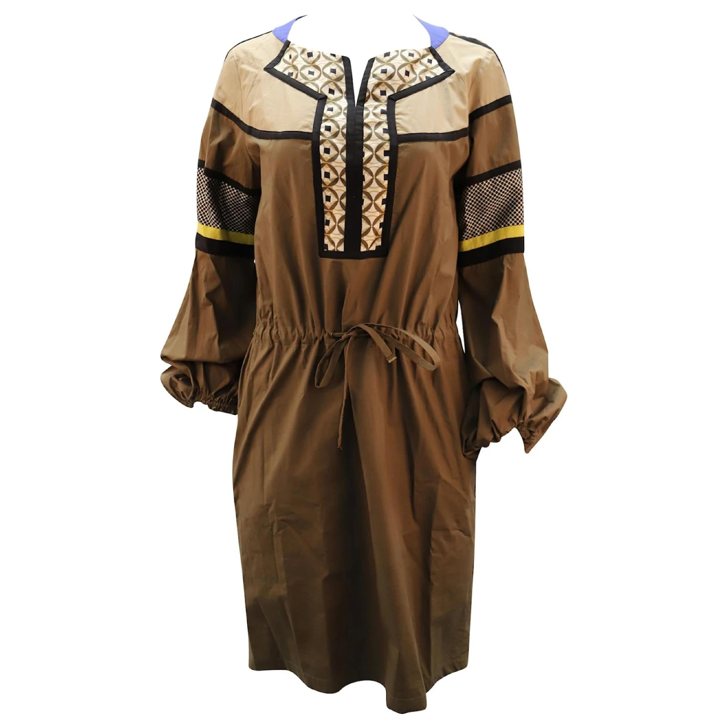 Etro Bedrucktes, Langärmliges, Knielanges Kleid Aus Brauner Baumwolle 1 Etro Bedrucktes, Langärmliges, Knielanges Kleid Aus Brauner Baumwolle