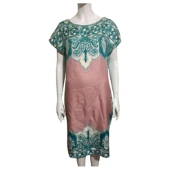 Etro Seidenkaftan-Kleid Pink Weiß Grün