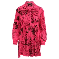 Langärmliges Babydoll-Kleid Mit Graffiti-Print Von Balenciaga Aus Rosafarbenem Polyester
