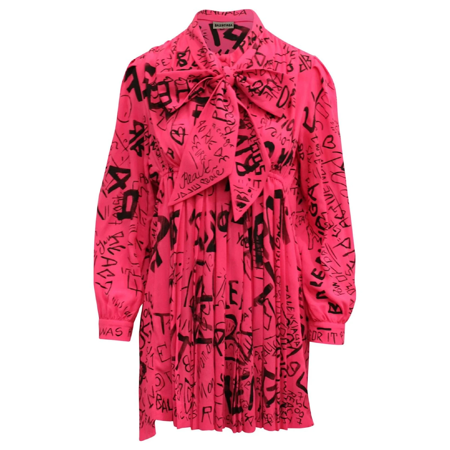 Langärmliges Babydoll-Kleid Mit Graffiti-Print Von Balenciaga Aus Rosafarbenem Polyester 1 Langärmliges Babydoll-Kleid Mit Graffiti-Print Von Balenciaga Aus Rosafarbenem Polyester