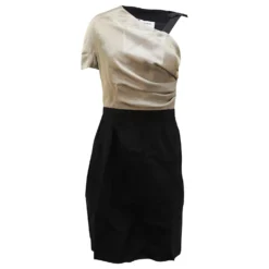 Lanvin Asymmetrisches Kleid In Silber Lamé Und Schwarzer Viskose