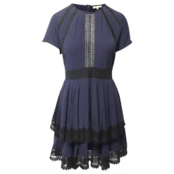 Maje Gestuftes Kleid Mit Spitze Und Volants Aus Marineblauer Viskose