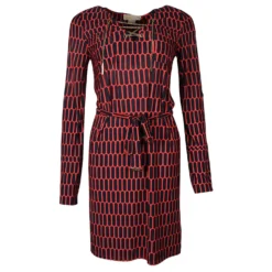 Michael Kors Rotes Und Dunkelblaues Langärmliges Kleid