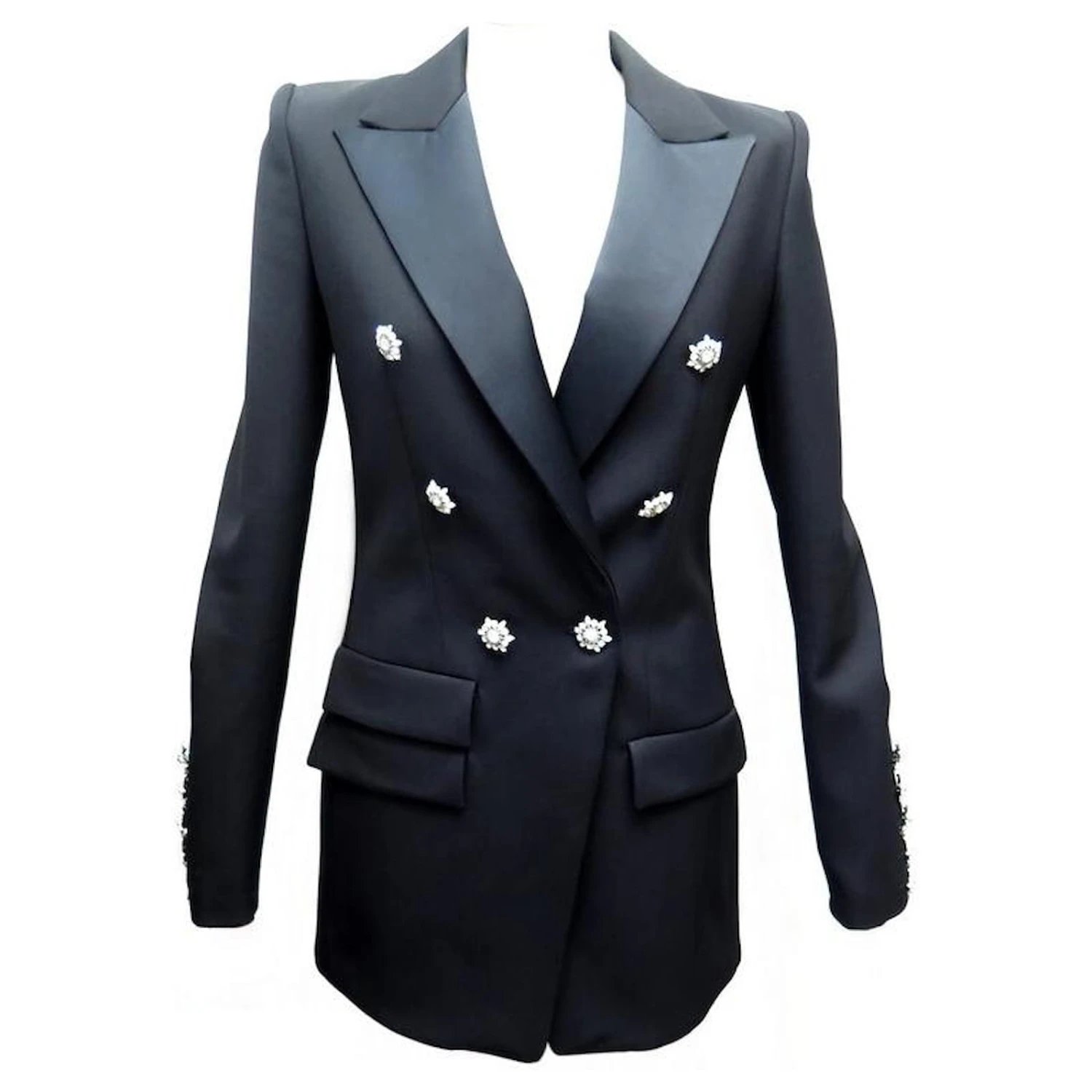 NEUE JACKE BLAZER KLEID ALEXANDRE VAUTHIER 36 S IN SCHWARZER SATINSCHWARZER JACKE