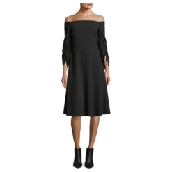 Tibi Schulterfreies Schwarzes Crpe-Kleid