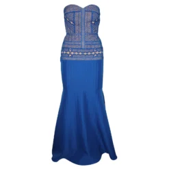 Autre Marque Trägerloses Blaues Besticktes Kleid
