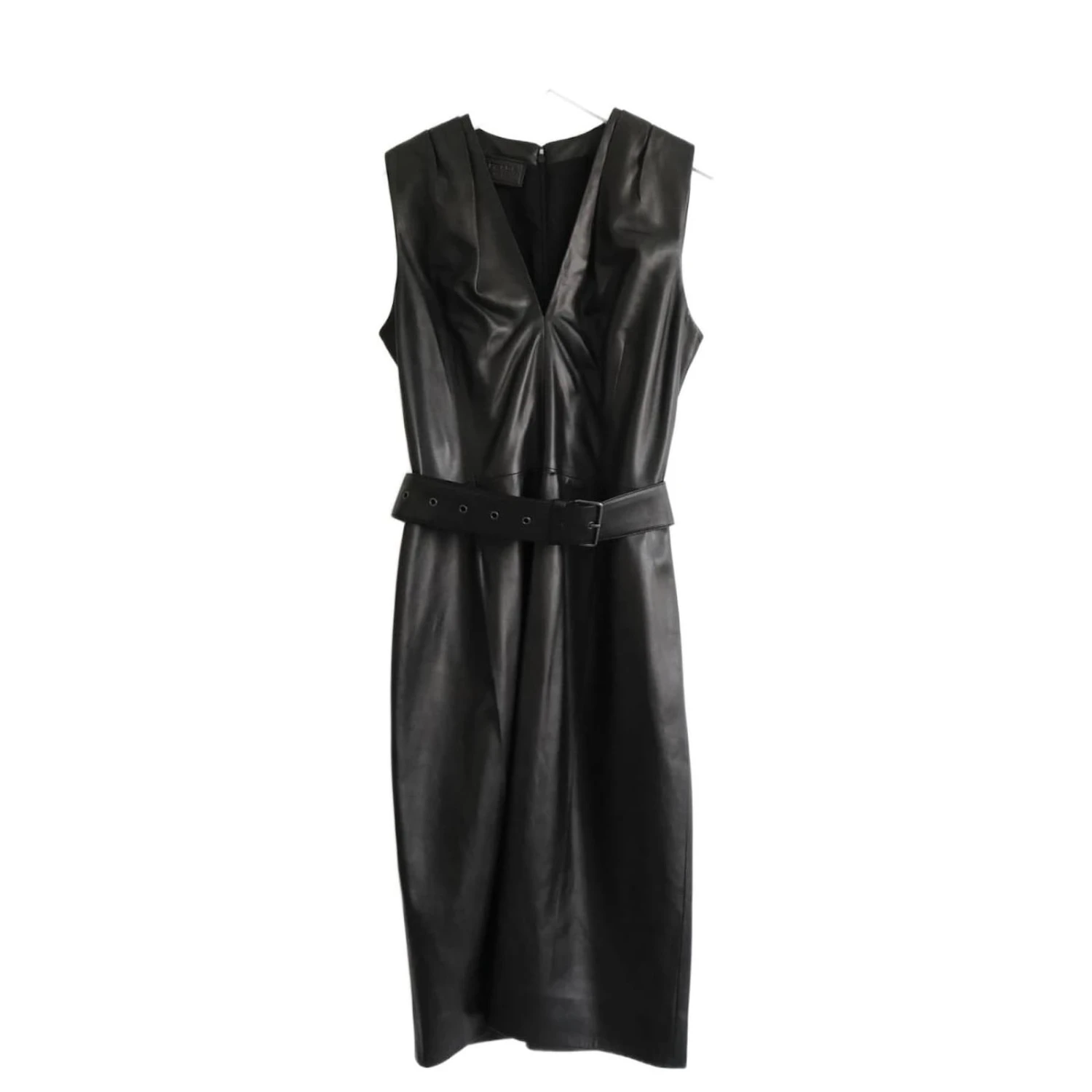 Prada PF15 Schwarzes Kleid Mit Ledergürtel 1 Prada PF15 Schwarzes Kleid Mit Ledergürtel