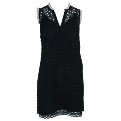 Sandro Schwarzes Mesh-Kleid Mit V-Ausschnitt