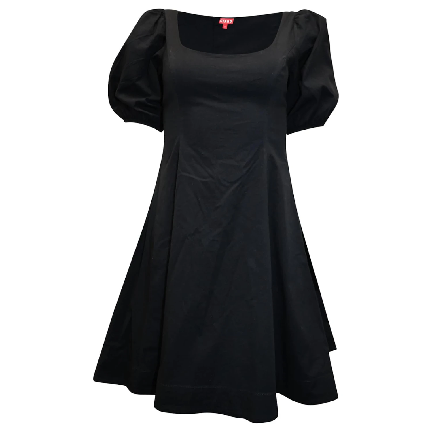 Staud Puff Sleeve Fit And Flare Kleid Aus Schwarzer Baumwolle 1 Staud Puff Sleeve Fit And Flare Kleid Aus Schwarzer Baumwolle