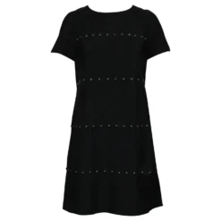Tory Burch Kurzärmliges Schwarzes Kleid Mit Runden Nieten