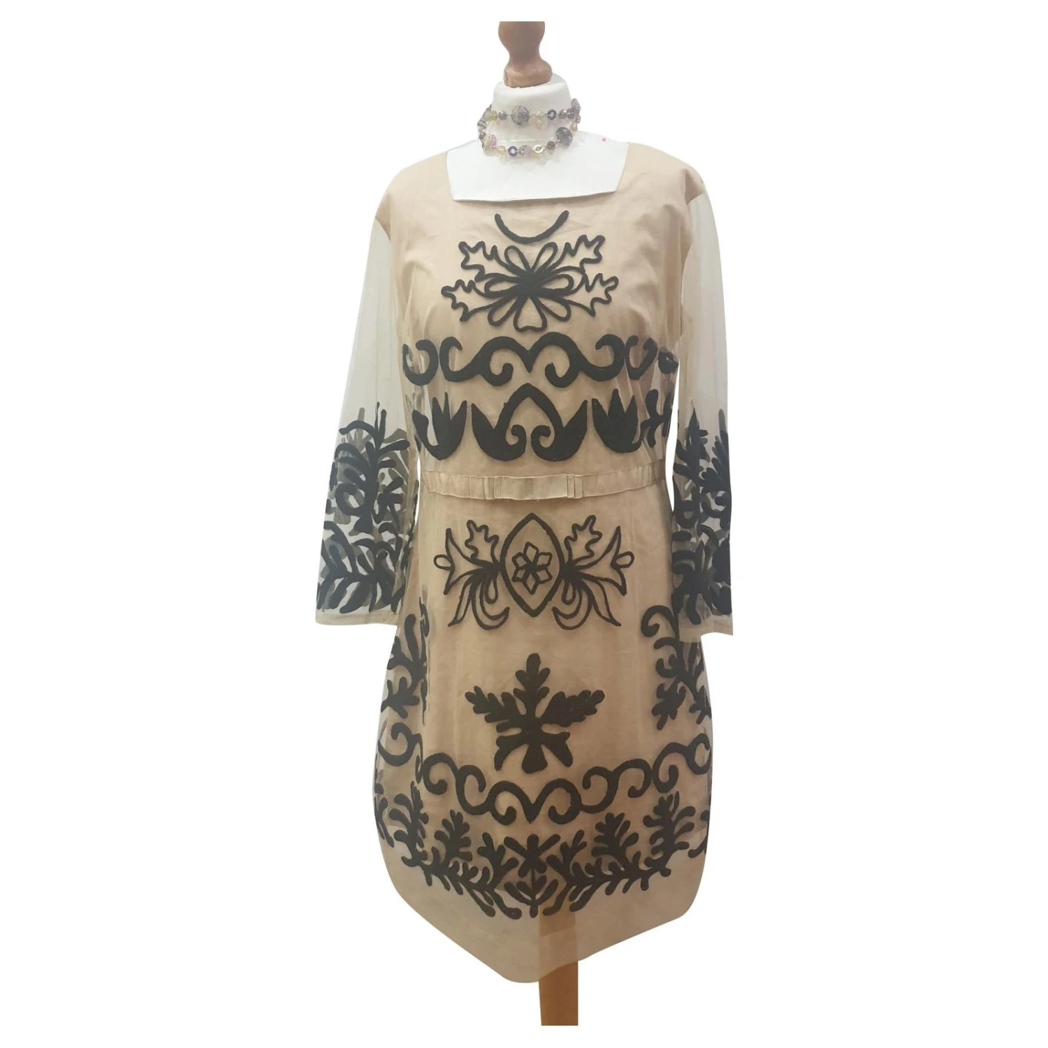 Autre Marque Almatrichi Blumen Tüll Kleid Weiß Beige 1 Autre Marque Almatrichi Blumen Tüll Kleid Weiß Beige