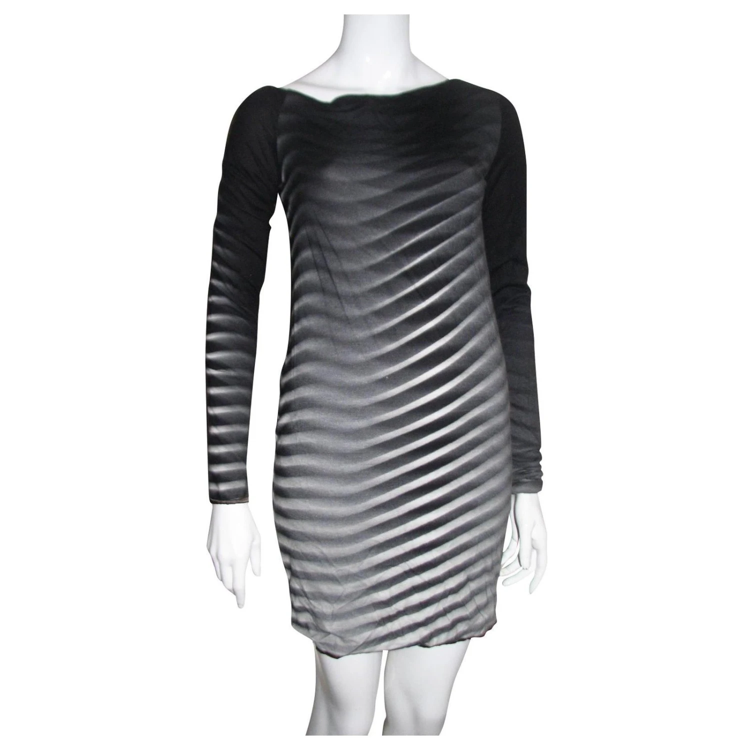 Autre Marque Original Vintage Halston Kleid Weiß Grau Anthrazitgrau 3 Autre Marque Original Vintage Halston Kleid Weiß Grau Anthrazitgrau – Bild 3